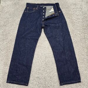 Levi's 501 Mens Button Fly Jeans Dark‎ Blue Denim 34x32 (Fits 32x27) Casual